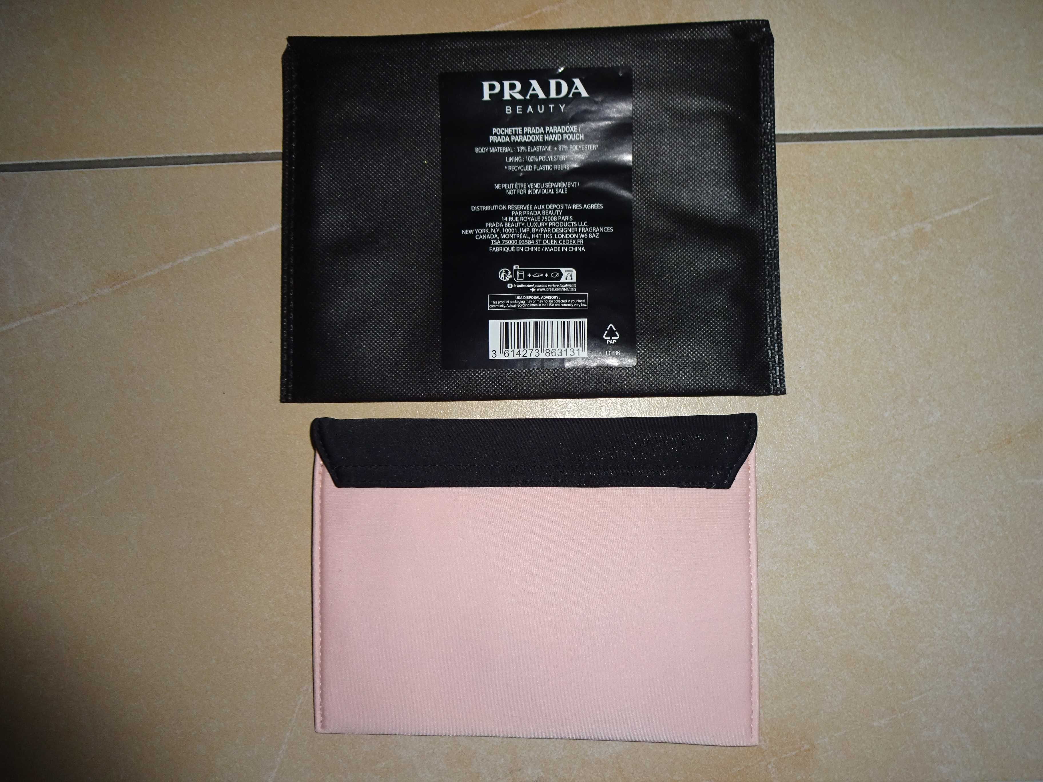 PRADA beauty kosmetyczka kopertówka czarna jasno różowa pastelowa