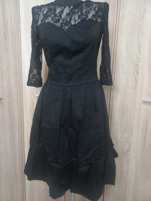 Rewelacyjna sukienka z koronką czarna, z bawełną r. 36 NOWA