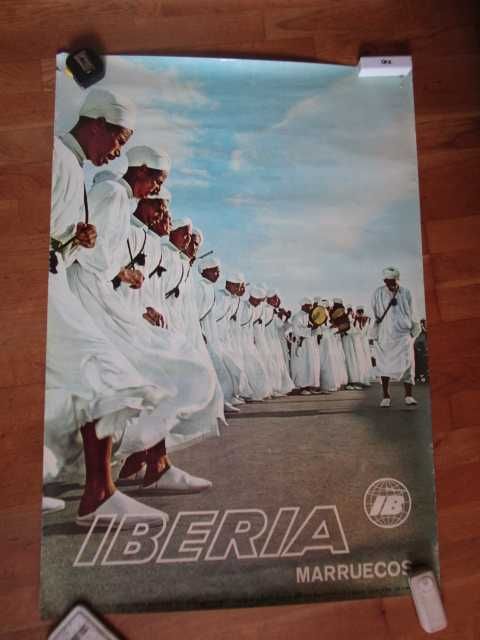 grande poster antigo publicidade Iberia Aviação Antigo Marrocos