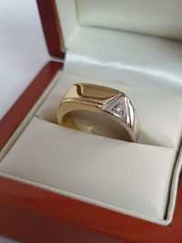 Piękny złoty sygnet z brylantem białe złoto pierścionek próba 750