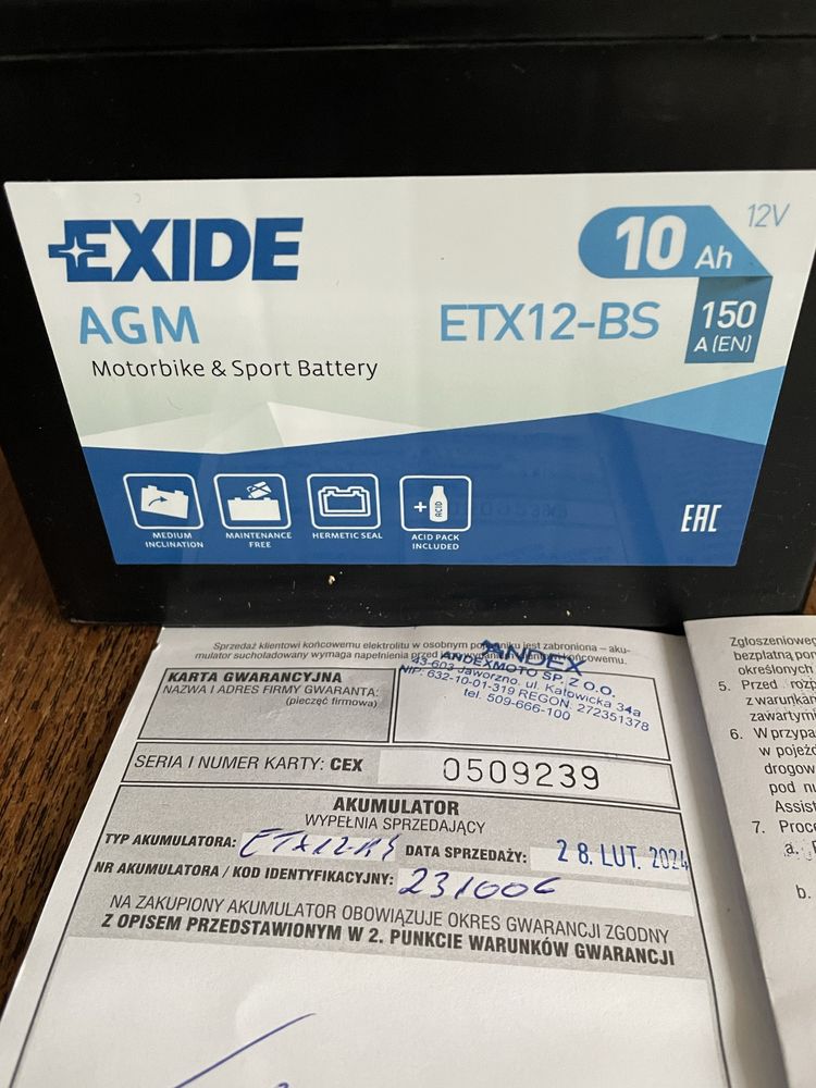 Akumulator motocyklowy EXIDE AGM ETX12-BS 10Ah