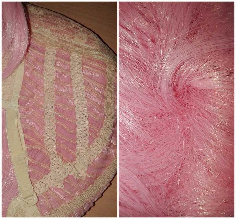Fluttershy MLP różowa falowana peruka z grzywką cosplay wig różowy