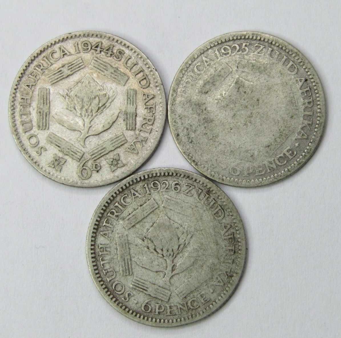 Three South African Union Silver Sixpences - 1925, 1926 and 1946