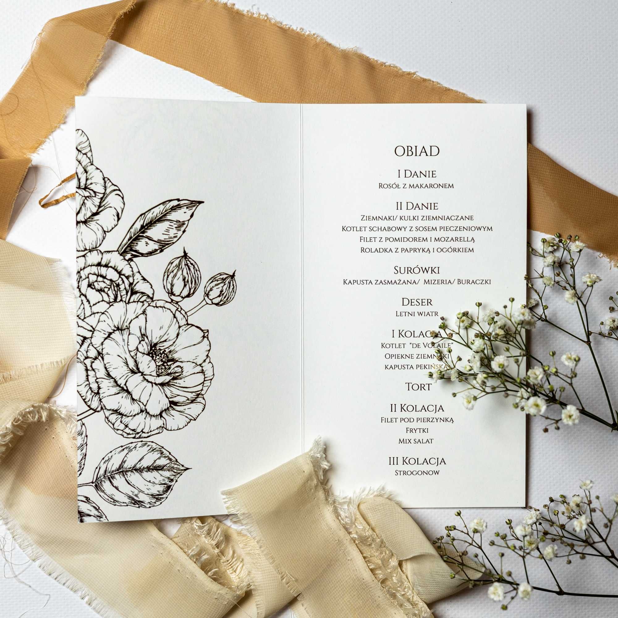 Menu na stół weselny GLAMOUR golden rose