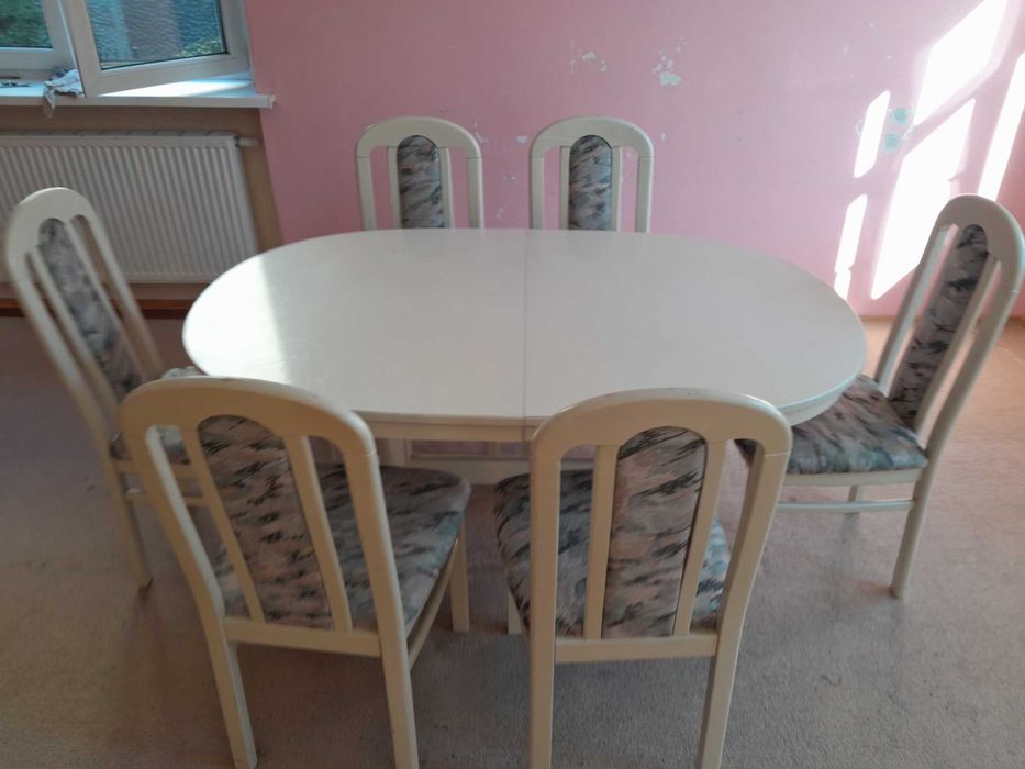 Biały stół + 6 krzeseł