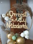 Chrzest święty Nikodema toppet ścianka z balonami napis złoto