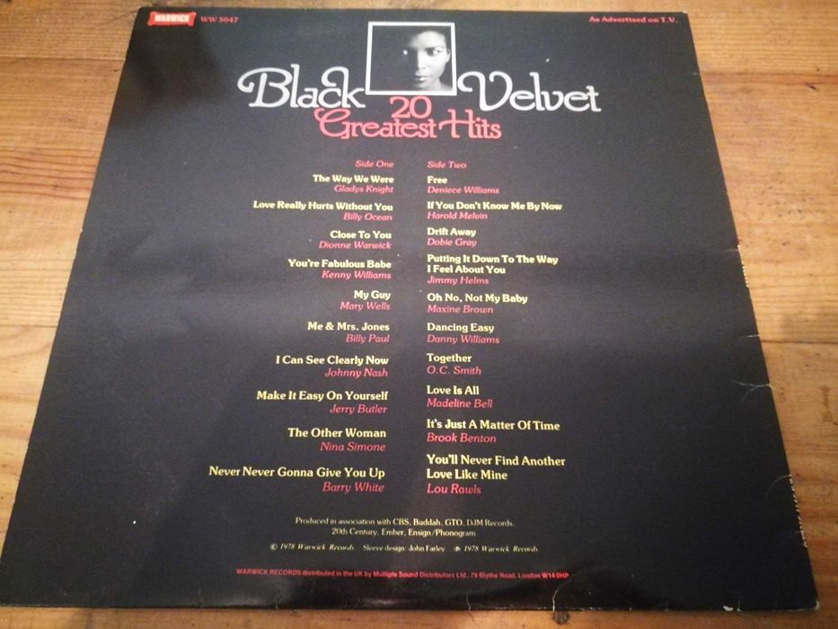 VARIOS   (SOUL) BLACK VELVET - 20 Greatest Hits LP