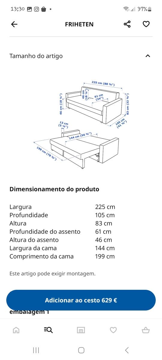 Sofá cama de 3 lugares