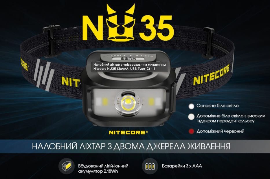 NITECORE nu35 Ліхтарик, фонарик налобний гібрид, Налобный фонарь