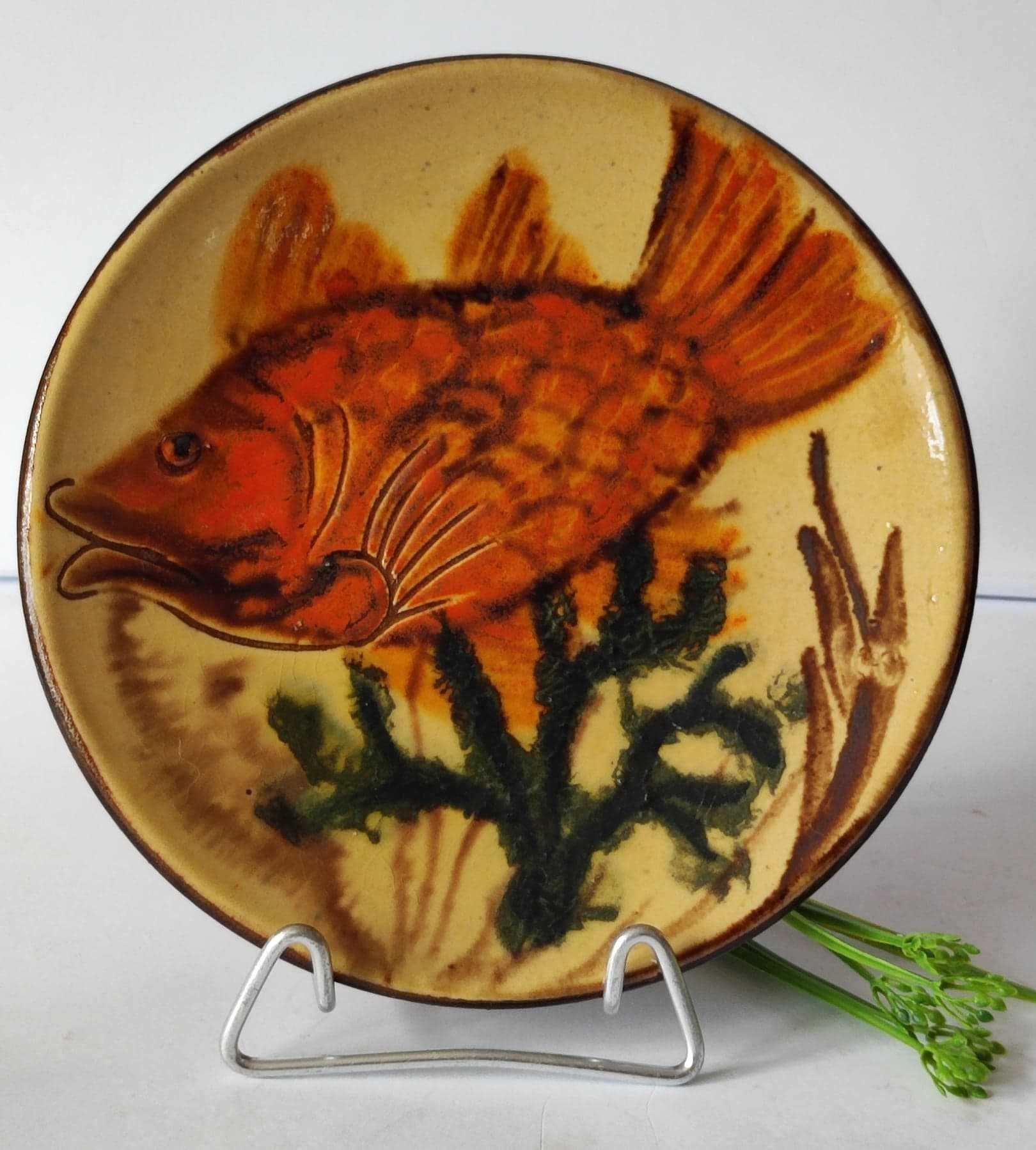 Stara ceramika talerz naścienny ryba sygnowany Design Vintage