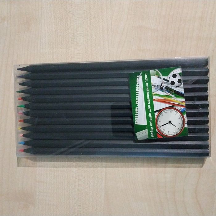 Цветные карандаши 12 штук чёрное дерево для рисования набор творчество