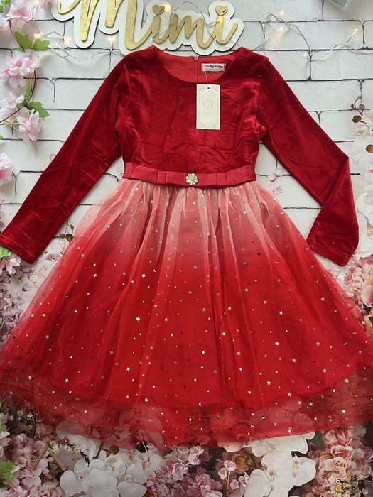 Sukienka na święta dla dziewczynki z tiulem elegancka czerwona nowa