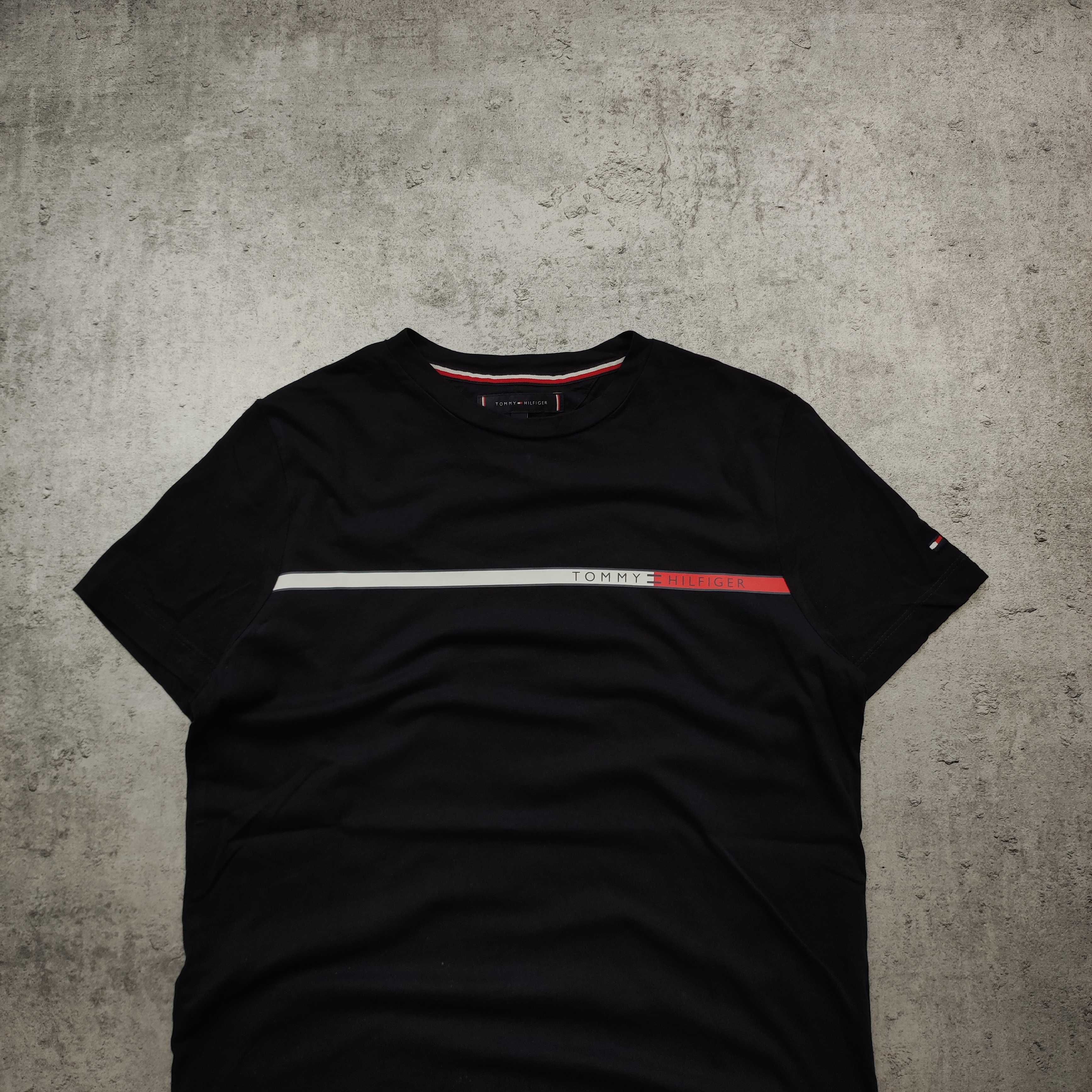 MĘSKA Koszulka Bawełna Granatowa Duże Logo Classic Tommy Hilfiger Haft