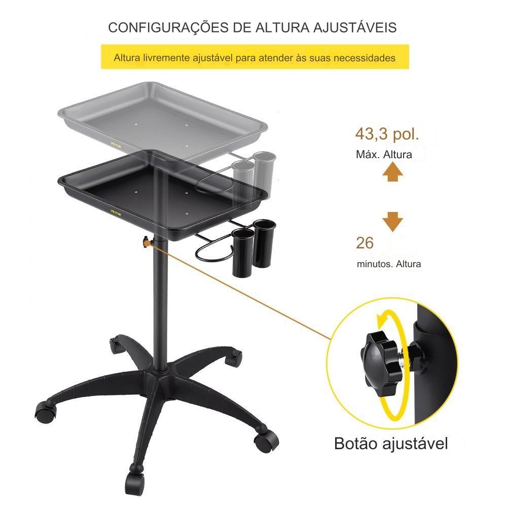 Carrinho de Laboratório Ajustável 66-110cm