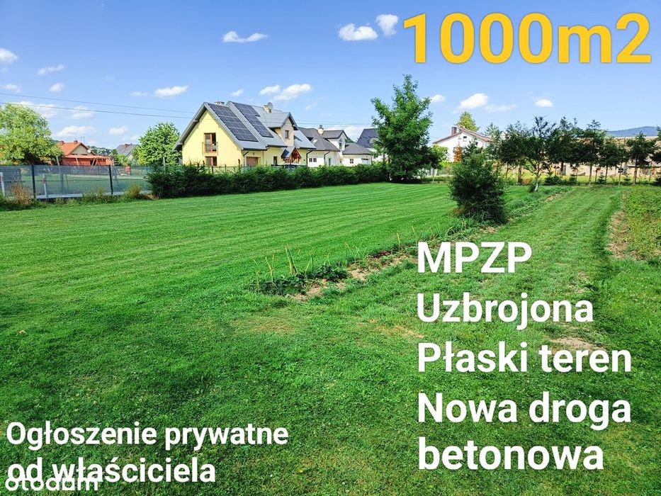 Działka budowlana uzbrojona Stróże 1000 m2 10a gmina Grybów droga bet.
