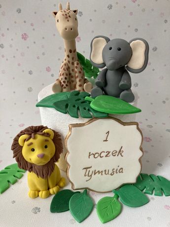 figurki na tort masa cukrowa - zestaw safari, lew, słoń,żyrafa