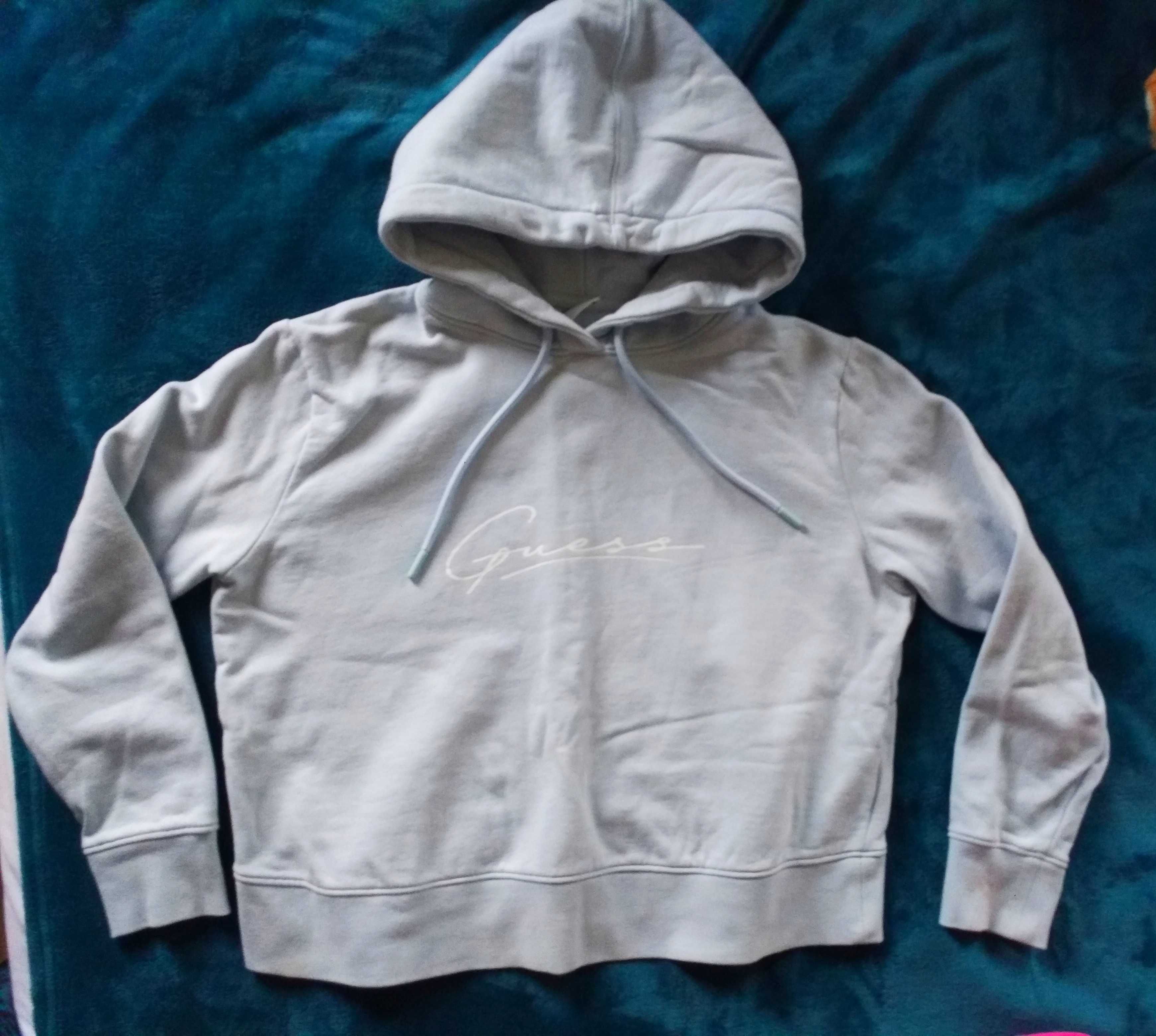 Bluza z kapturem Guess jasnoniebieska blekitna obszerna luzna M/L
