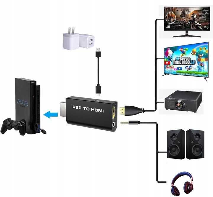 Adapter Konwerter PS2 do HDMI Przejściówka audio 1080p