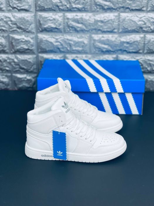 Adidas белые кроссовки кожаные на осень / кросовки Адидас высокие