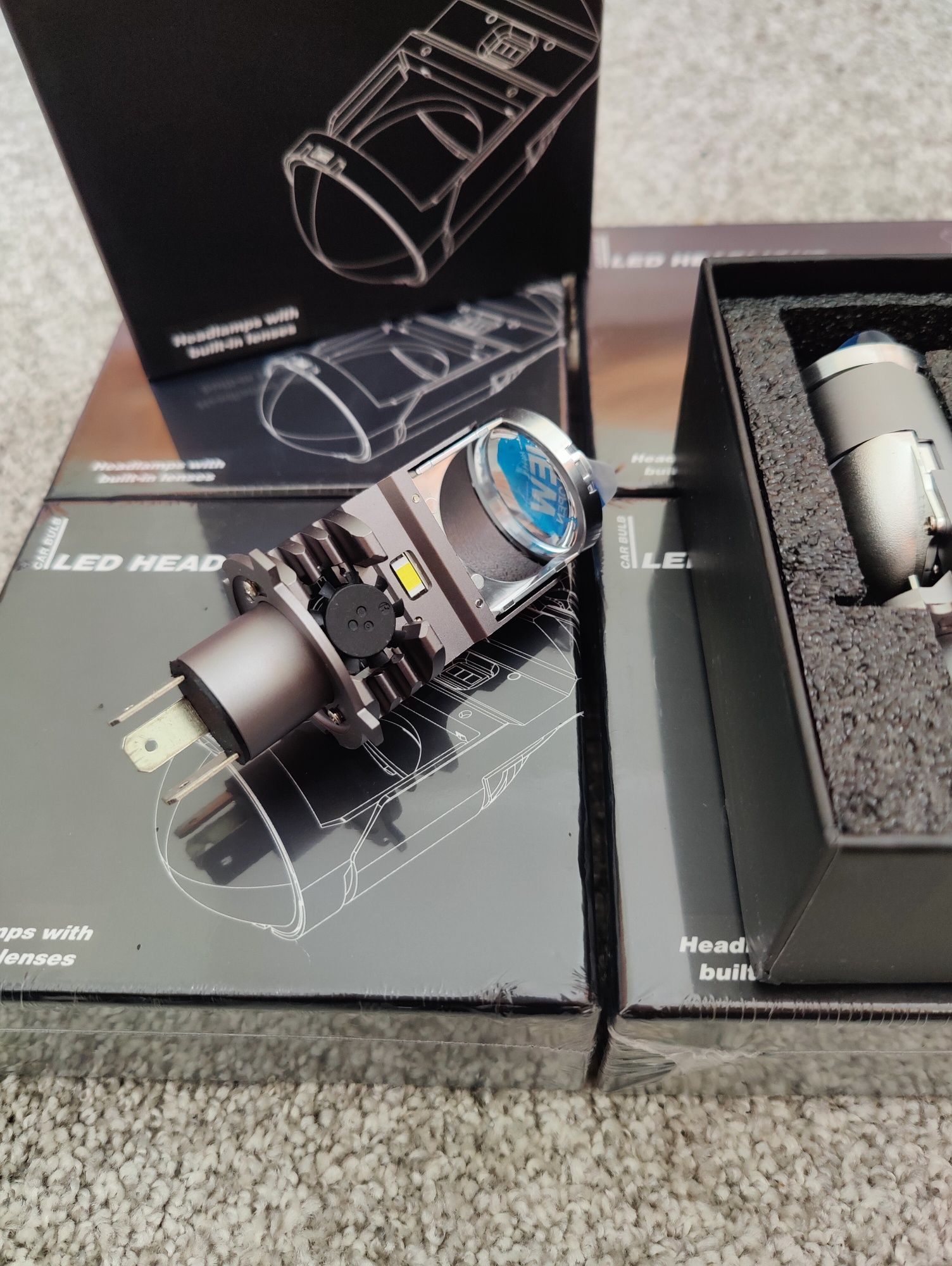 Лампа LED H4 Мини Лінзи Линзы  80W/6000K. F40B H4. Комплект