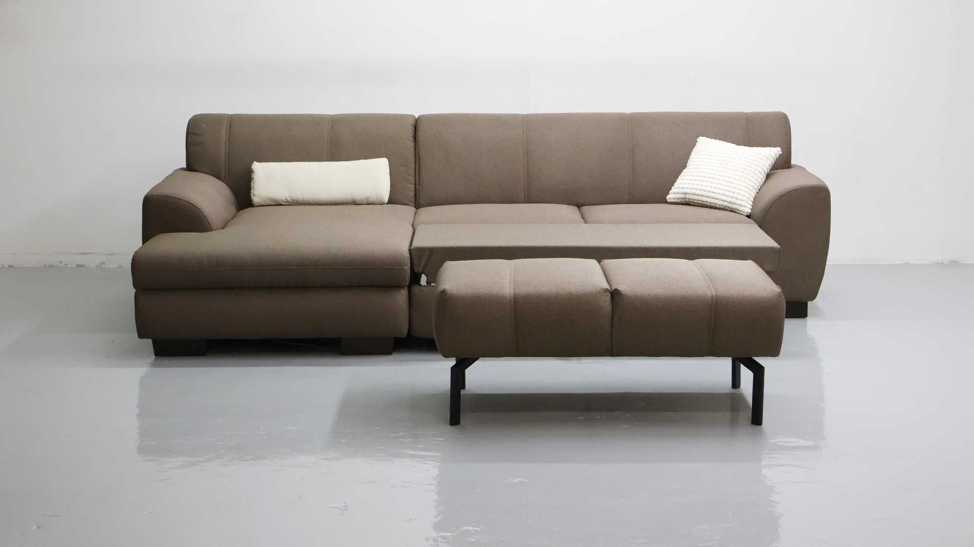 TCE DESIGN NAROŻNIK z funkcją spania PUFA rogówka sofa brązowa tkania