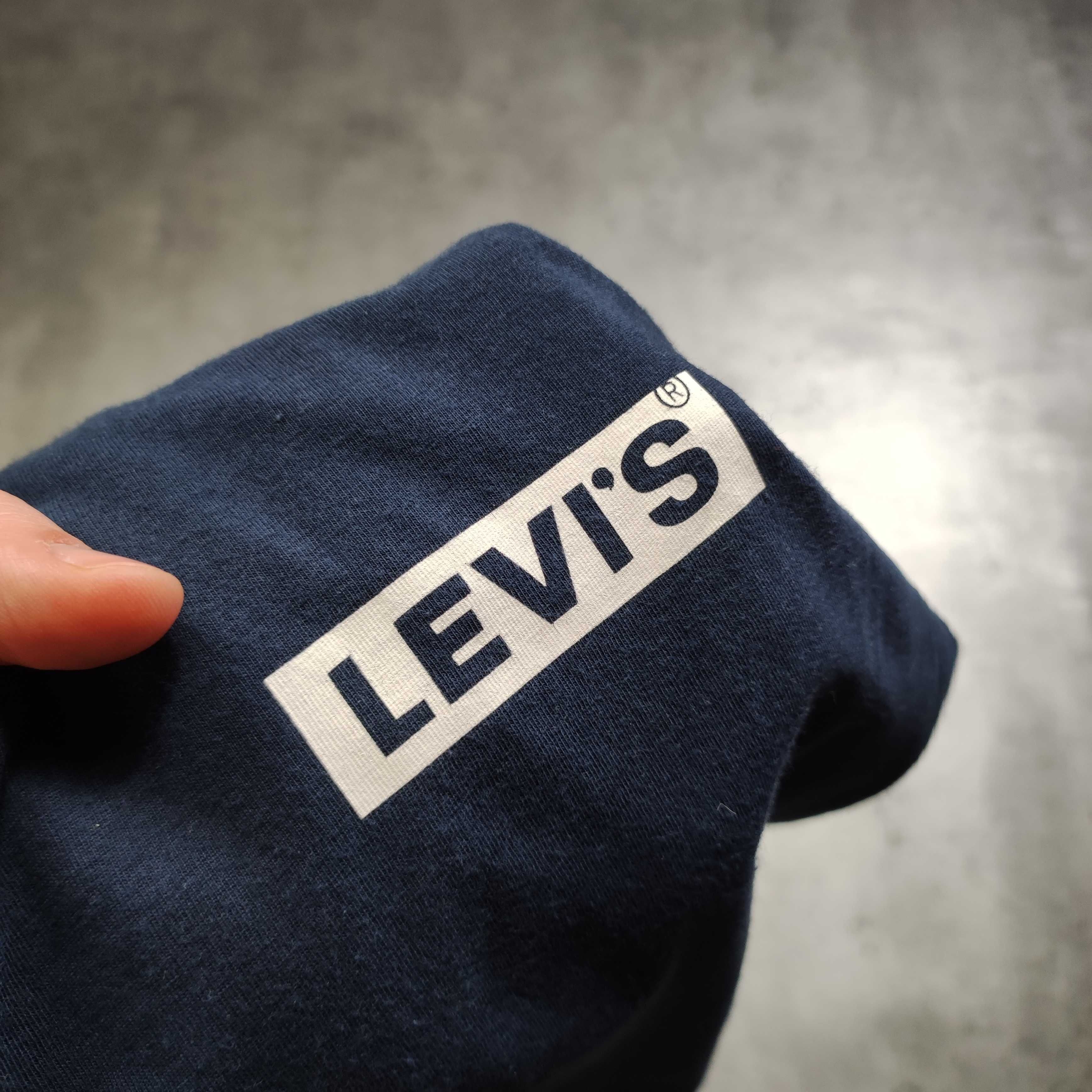 MĘSKA Koszulka Granatowa Małe Logo Levis Strauss Nadruk Bawełna