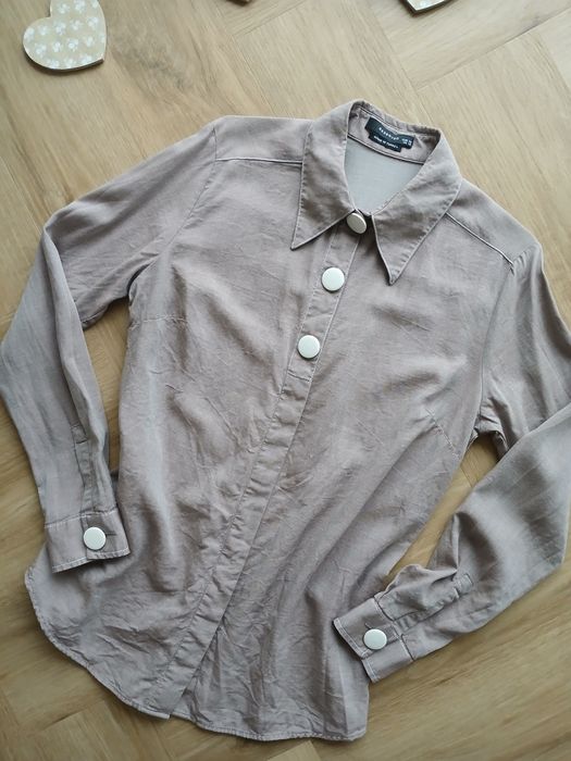 Beżowa koszula duże białe guziki styl retro Reserved / rozmiar M / 38