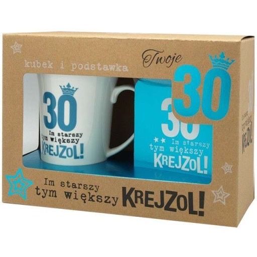 KUBEK z podstawką 30 URODZINY krejzol PREZENT