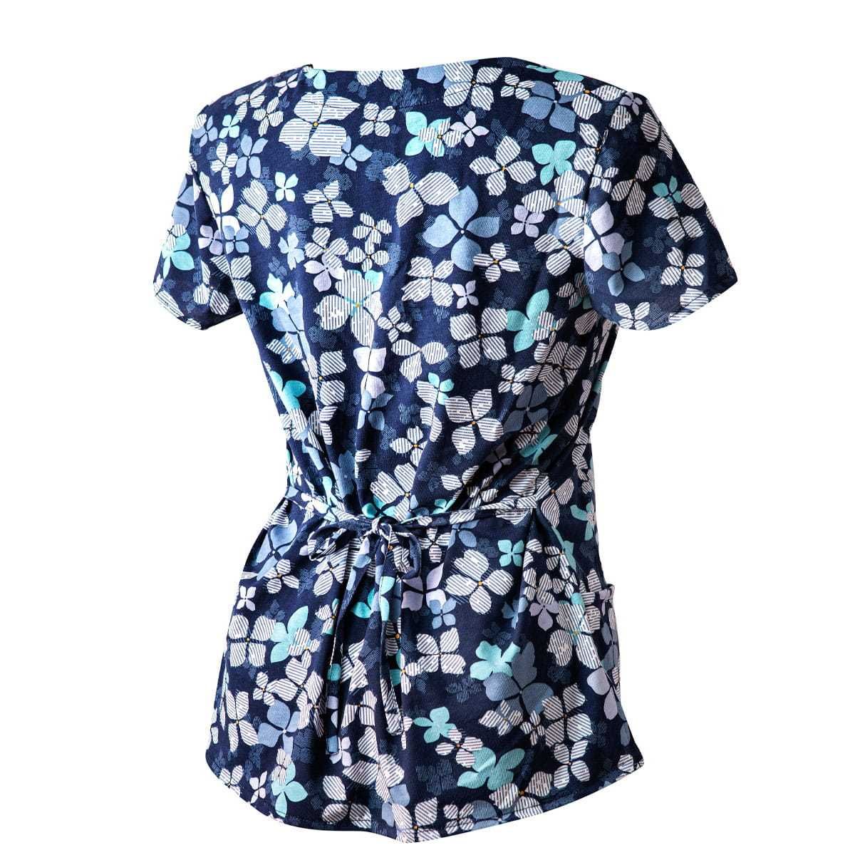 Bluza Medyczna Granatowa Koszulka Bawełniana Kwiaty niebieskie roz 40