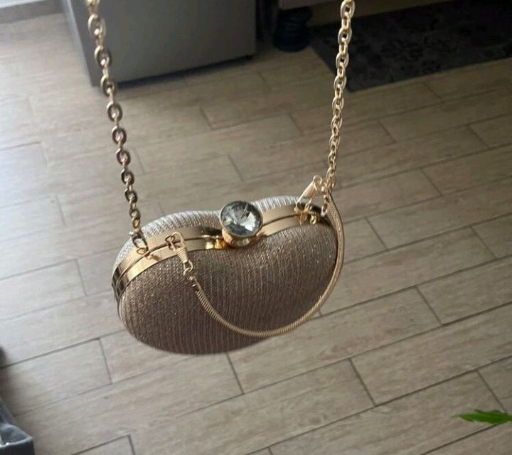 Torebka wizytowa wieczorowa złoty brokat serce