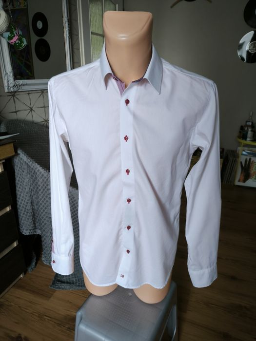 Bukowianka koszula męska 40 biała zdobiona elegancka