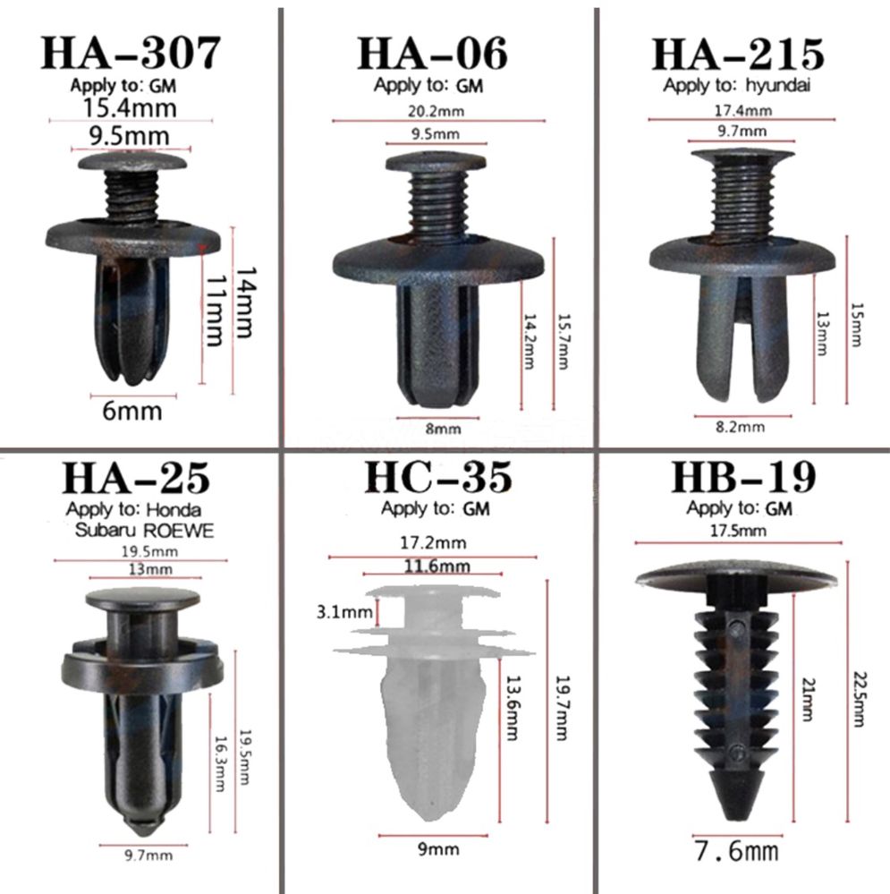 Крепление пистоны клипсы автомобильные 100 штук в кейсе,