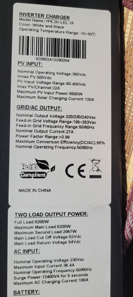 Гібридний Інвертор Yingfa Risen 6.2квт 48в WIFI Hybrid Inverter