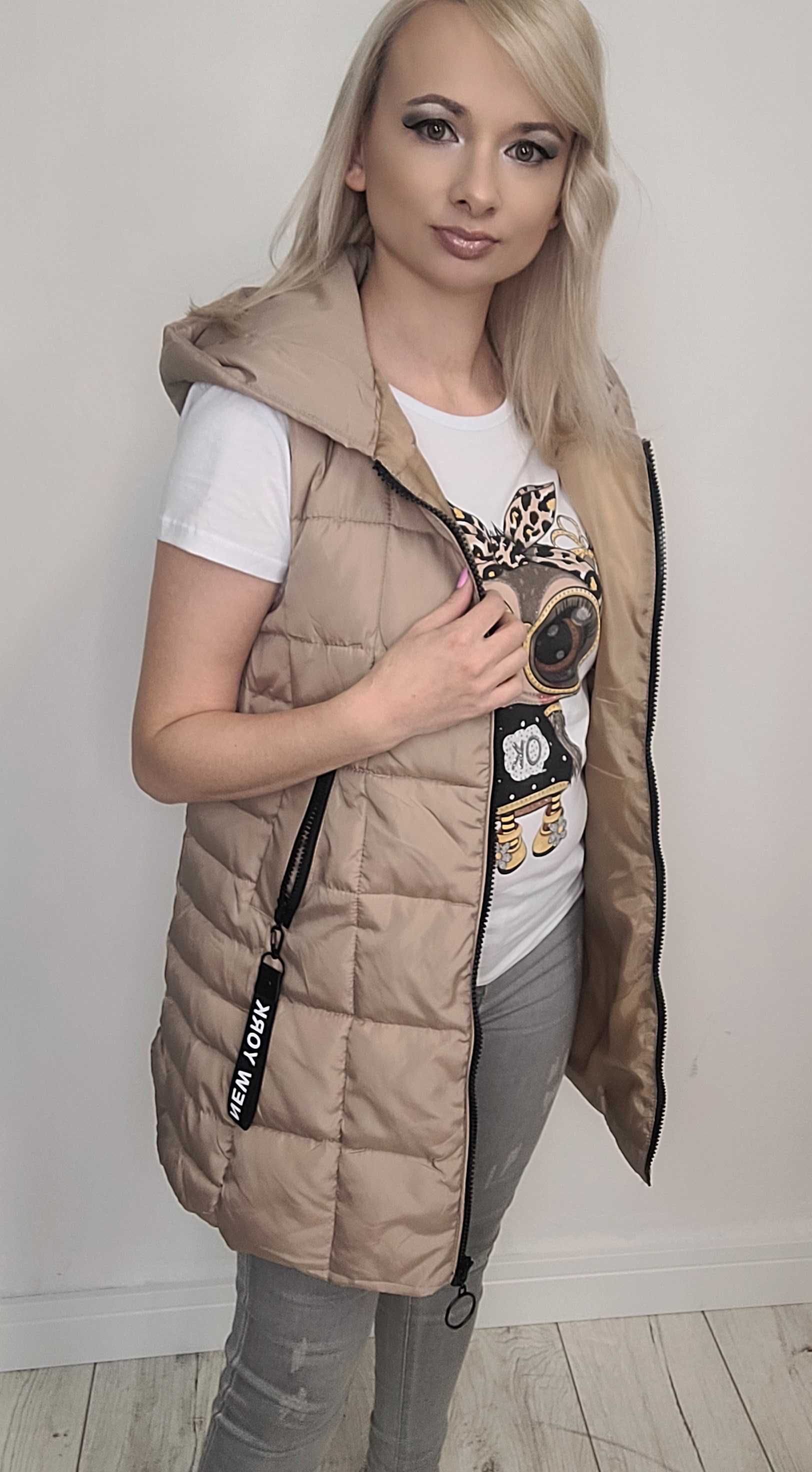 KAMIZELKA roz 3X-7XL bezrękawnik beż pikowana damska TU KUPUJESZ XXL