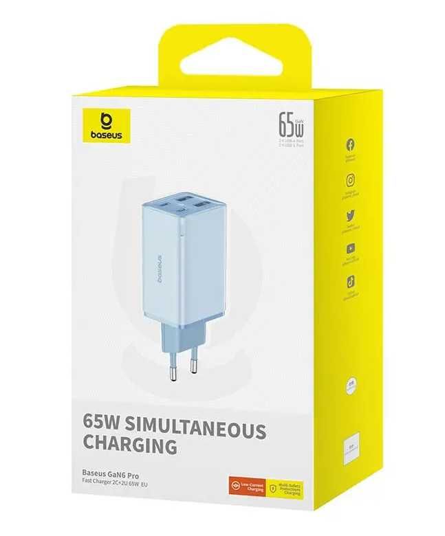 Ładowarka sieciowa Baseus GaN6 Pro 2xUSB-C + 2xUSB 65W Niebieski