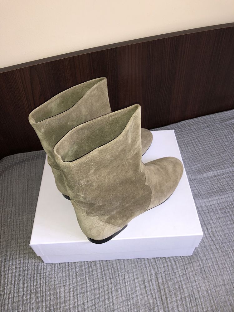 Isabel Marant botki płaskie bez koturny 40 skóra zamsz naturalna