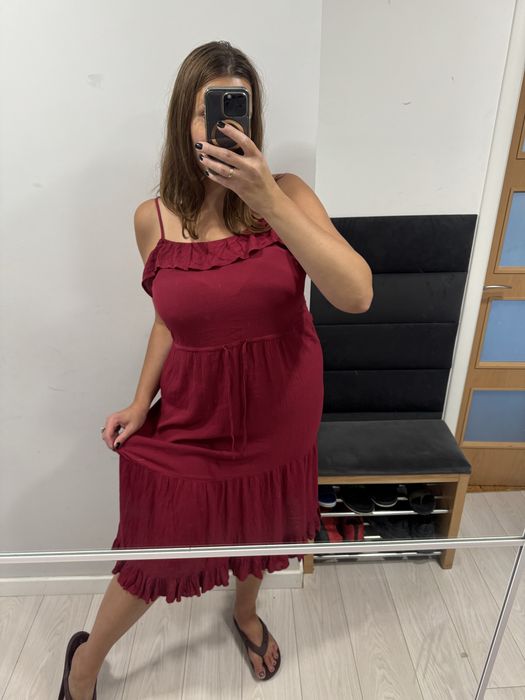 Długa letnia sukienka maxi maksi midi na ramiączkach z falbanki 42 XL