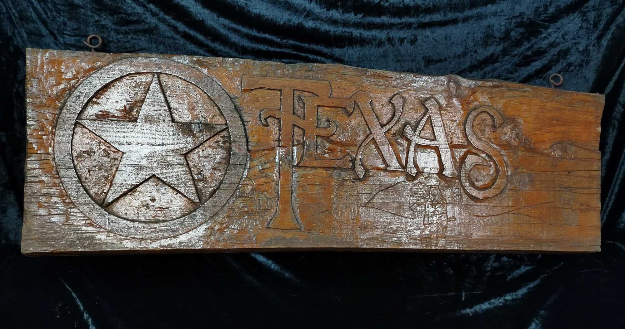 Texas piekny duży drewniany rzezbiony szyld na ranczo brama