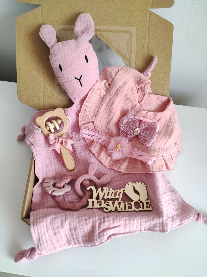 Zestaw Prezentowy baby shower narodziny chrzest prezent baby box róż