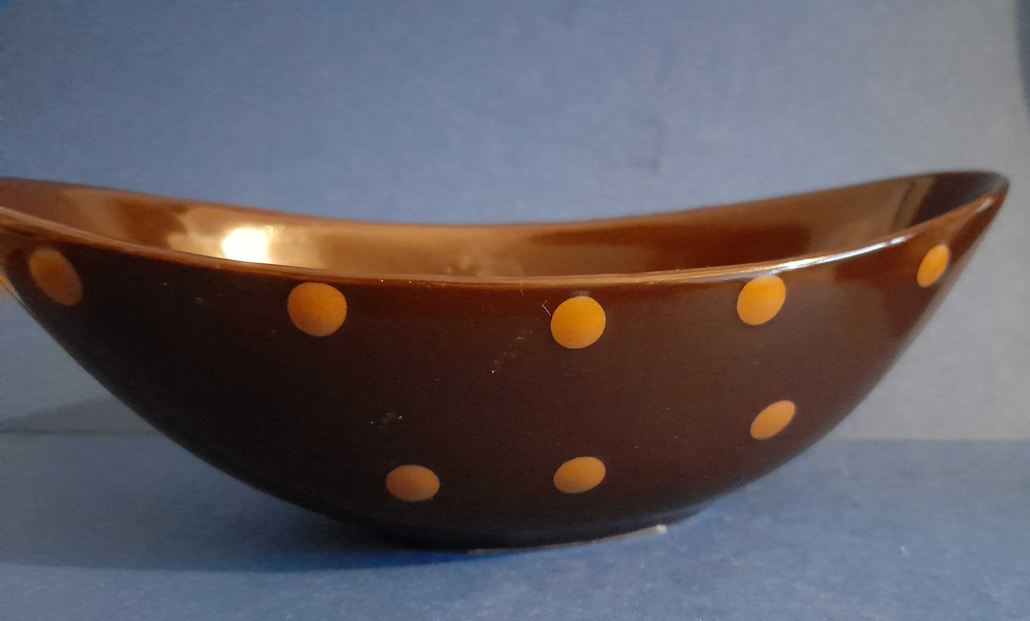 Retro Vintage Brązowa Owalna Miska Ceramika Sygnatura, Litwa