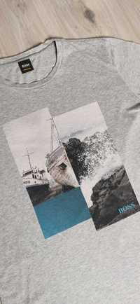 T-shirt Hugo Boss duży nadruk boat big print rozmiar M/L szary grey