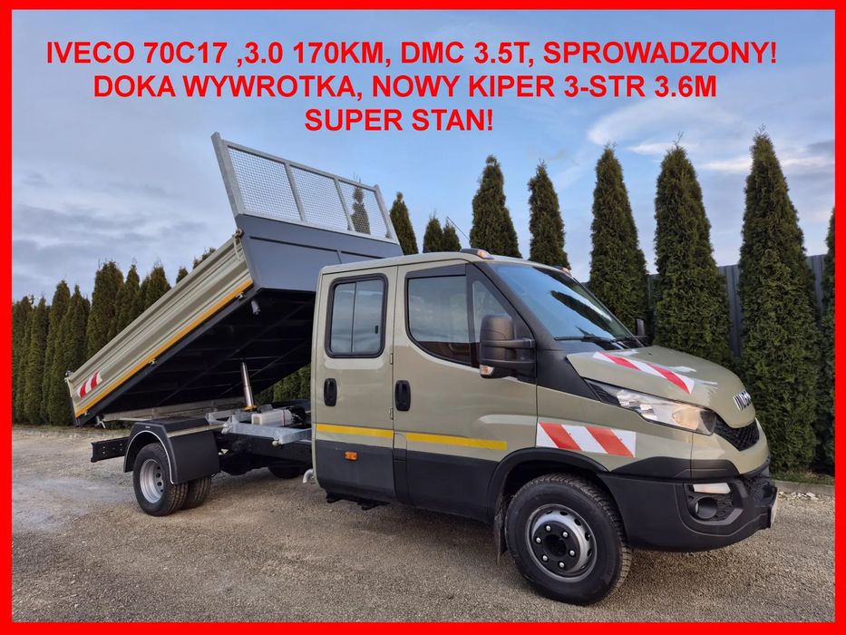 Iveco 70C17 3.0 170KM/Brygadówka /  Doka wywrotka 3-str/ Kiper 3.6m/ 212tys/ DMC 3.5t/ Sprowadzony/ Super!