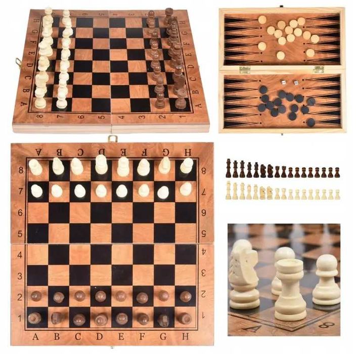 duże szachy drewniane 34cm klasyczne gra skład tryktak warcaby