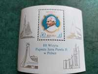 Znaczek, blok pocztowy III wizyta papieża Jana Pawła II w Polsce. PRL