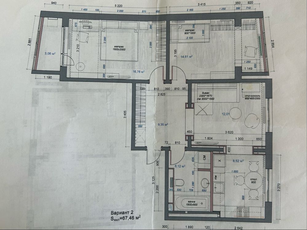 3 кімната квартира, без меблів, Барабашова 40,