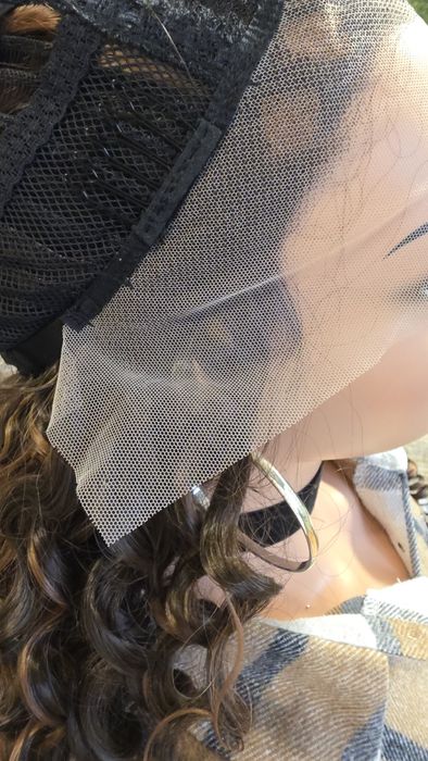 Peruka lace front 66cm brąz z refleksami +czepek gratis