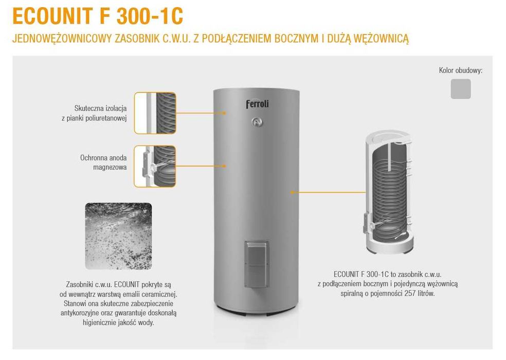 Ferroli BOJLER ZASOBNIK cwu 257L Ecounit F300-1C wężownica 2,57m2