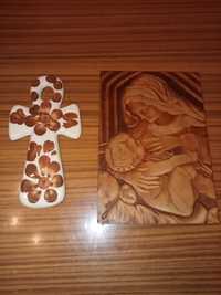 Krzyż krucyfiks pasyjka z Włocławka, i obrazek maryji karmiącej, dewoc