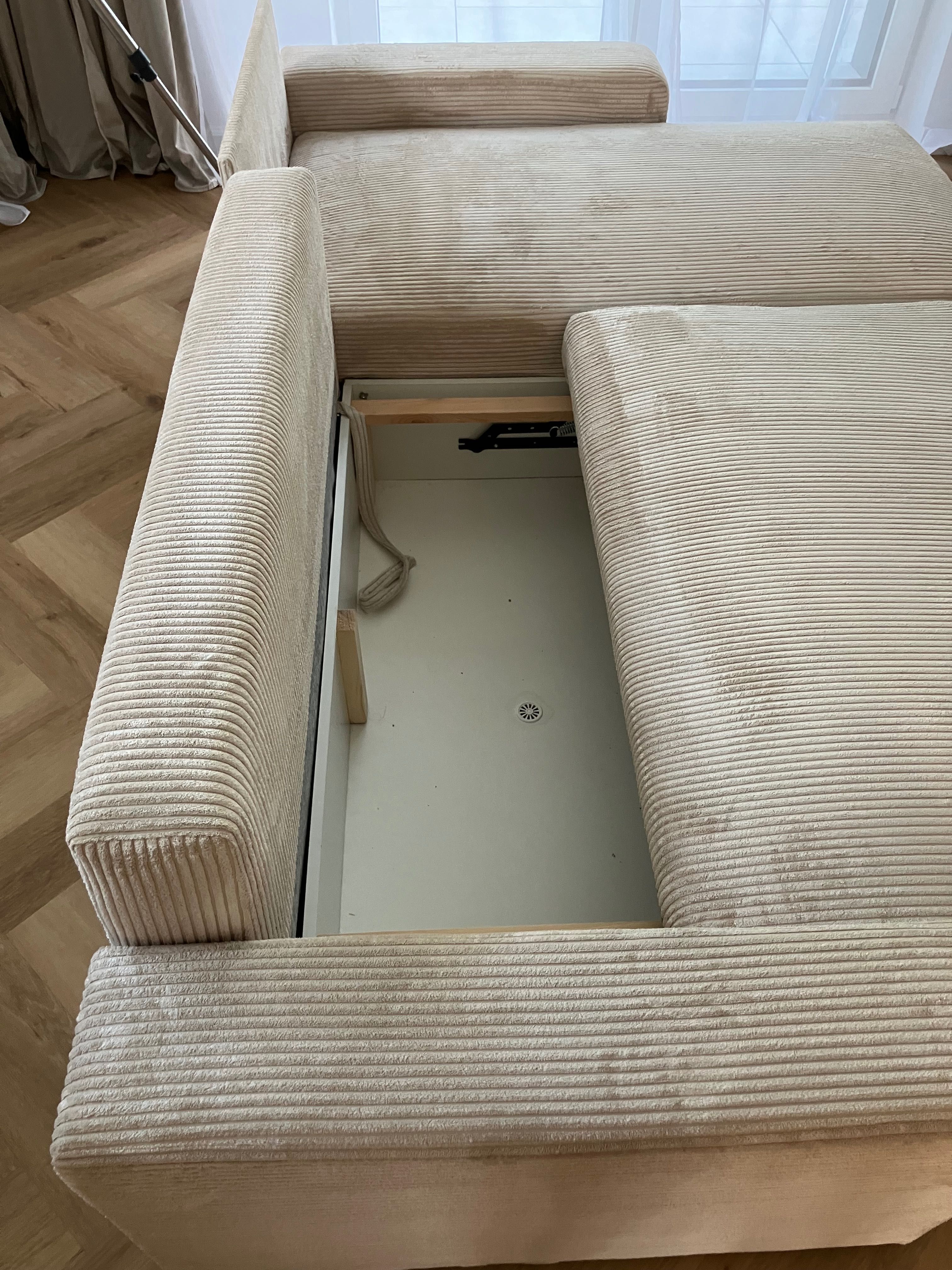 Sofa/narożnik - kolor beżowy sztruks stan bardzo dobry
