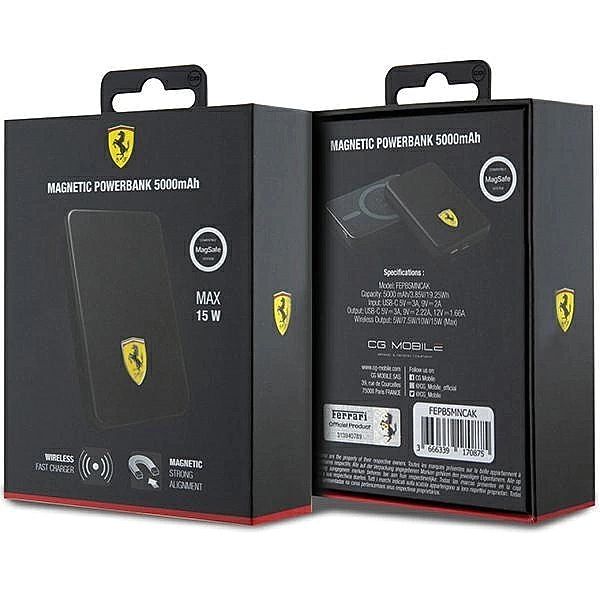 Powerbank Ferrari Metal Logo MagSafe 15W 5000mAh - czarny
